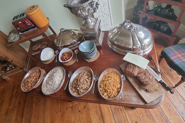 The breakfast table laid out in the dining room at Temple House, Sligo