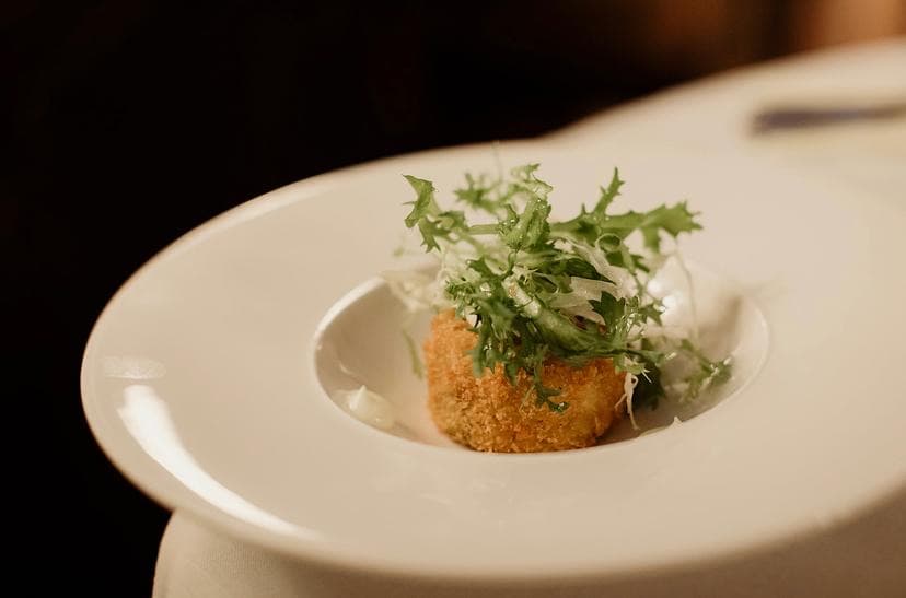 Fishcake starter plated at Temple House