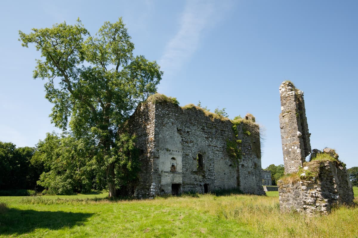 Ruins of the Knights Templar castle beside Templehouse Lake