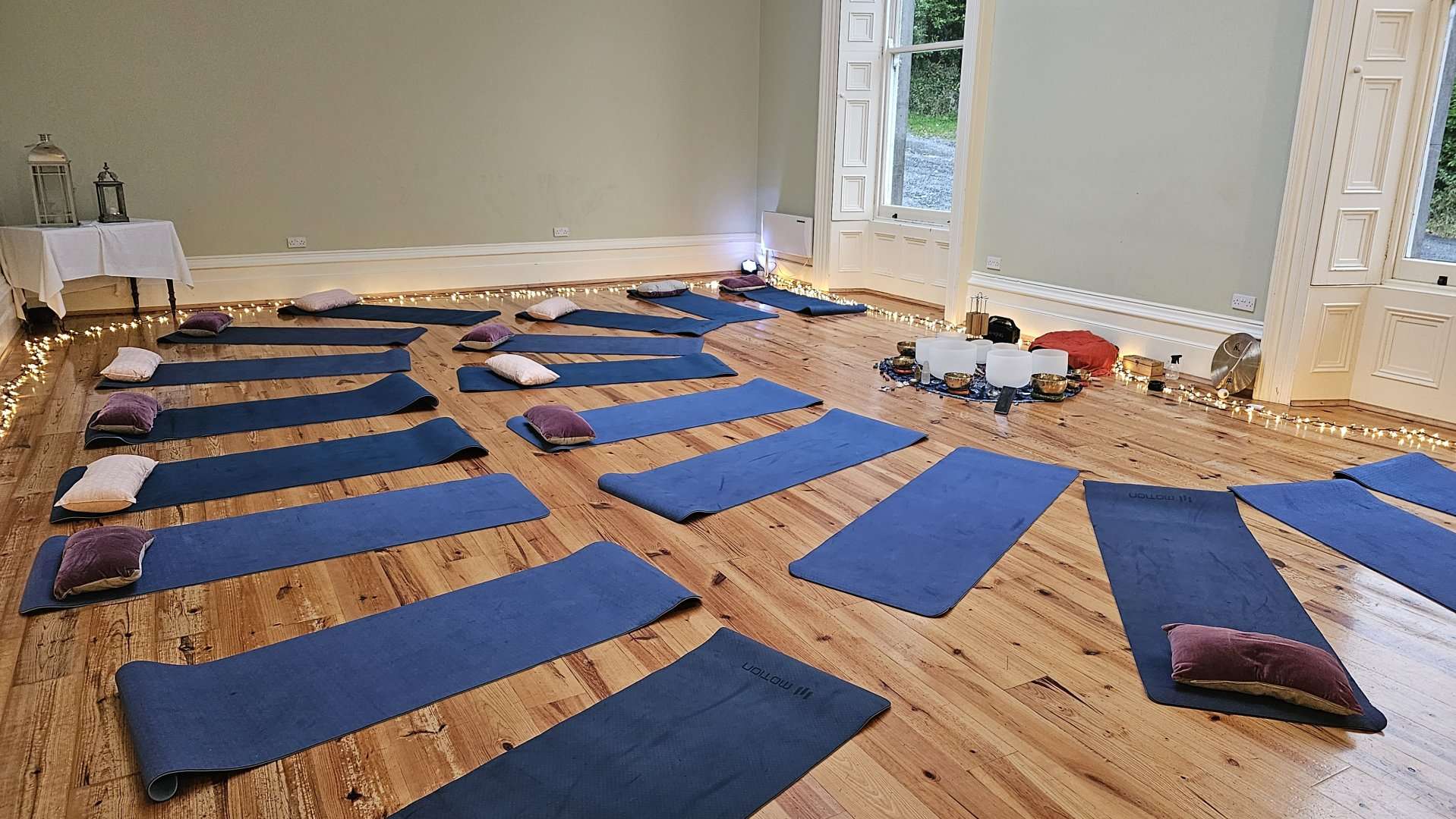 A yoga group gathered at Temple House