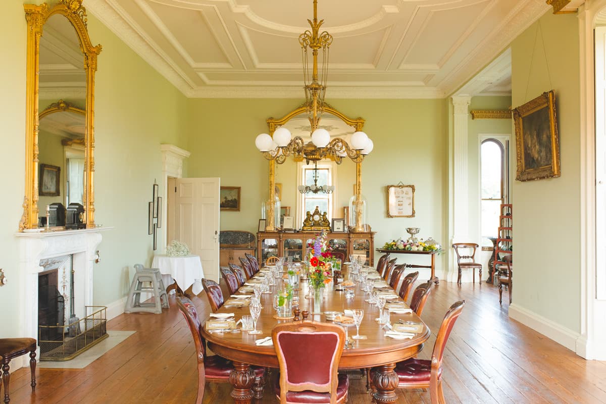 Dinner table set for a group at Temple House