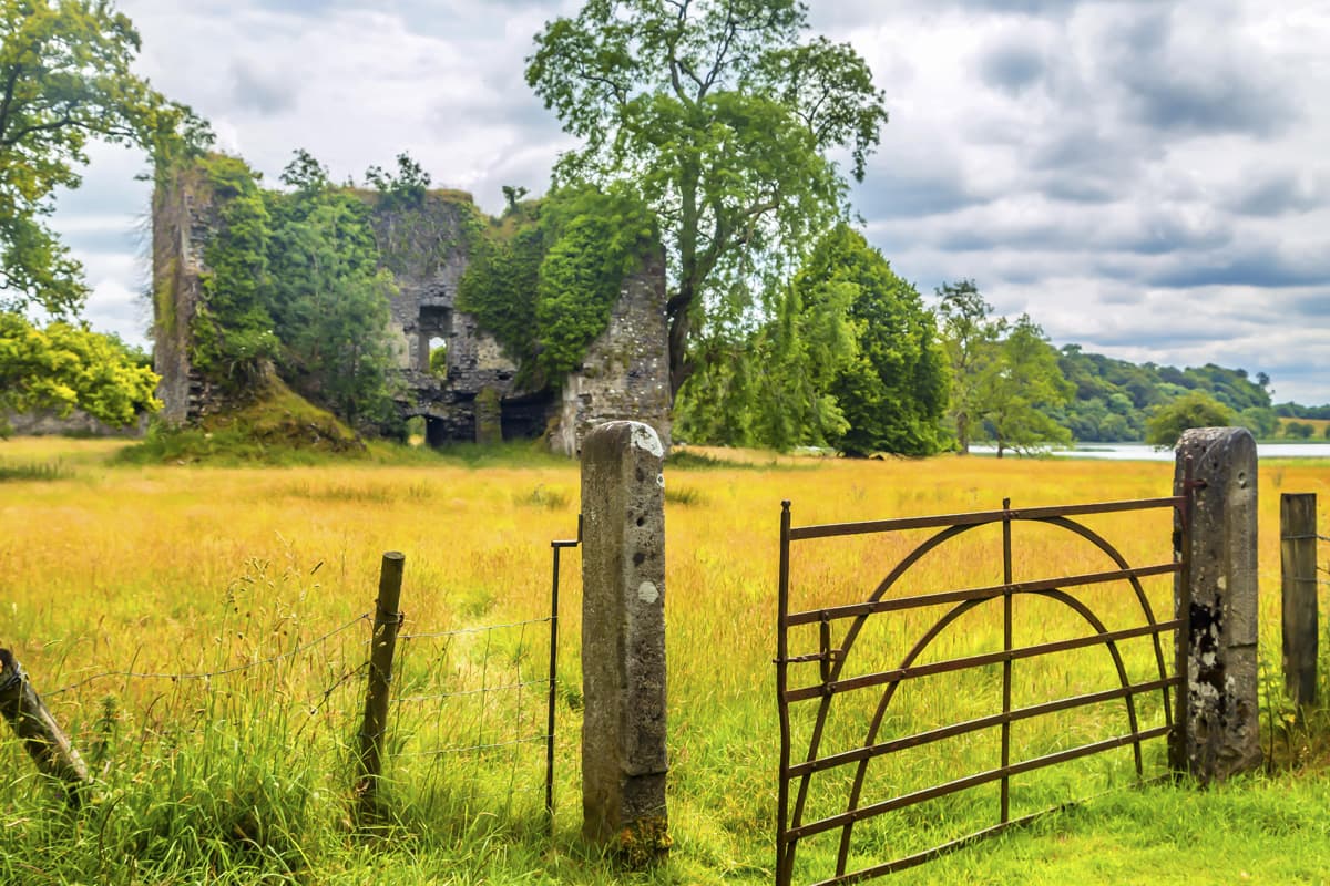 Castle beside lake at Temple House in County Sligo