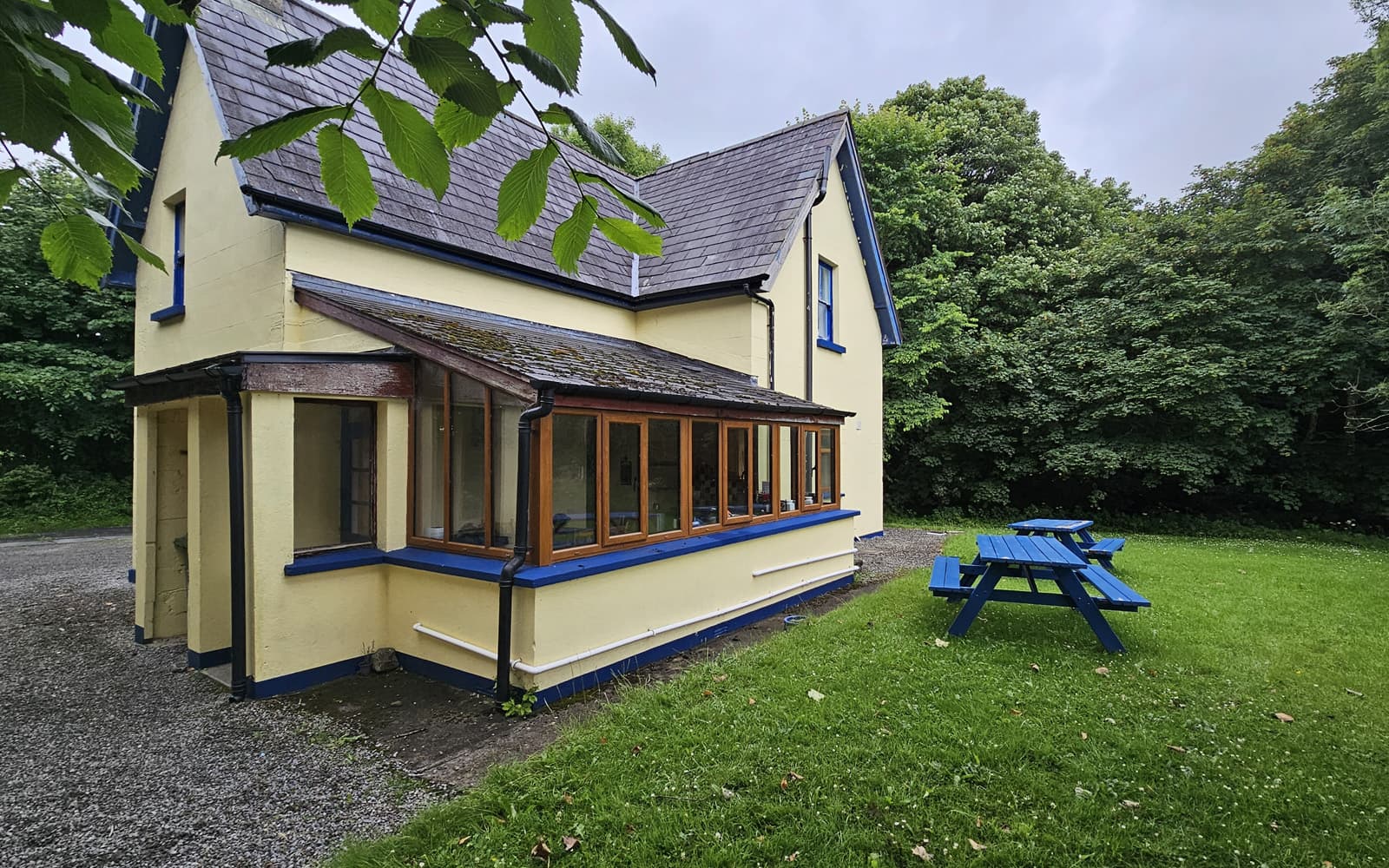 Picnic tables outside the Gardener's Cottage