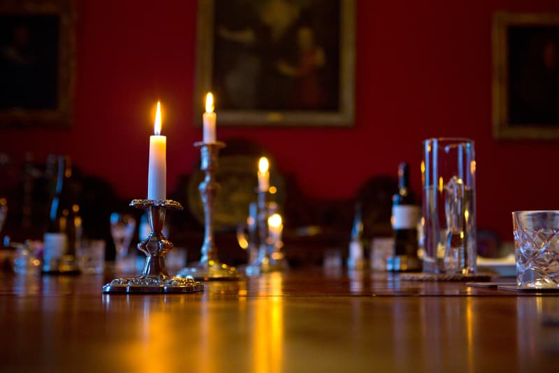 The dining room at Temple House prepared for a private party in County Sligo