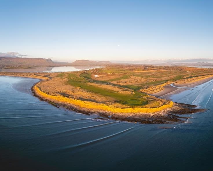 County Sligo Golf Club at Rosses Point with Benbulben behind — home of the West of Ireland Amateur Golf Championship