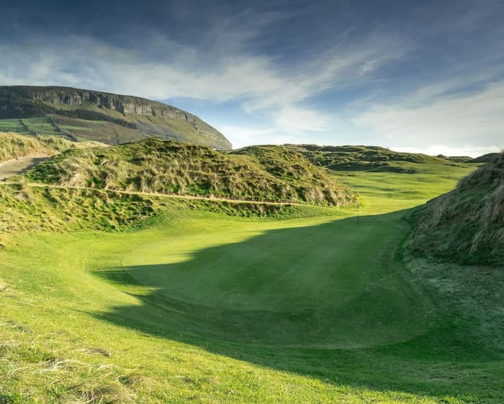 Strandhill Golf Course links fairways beneath Knocknarea, County Sligo — 30 minutes from Temple House