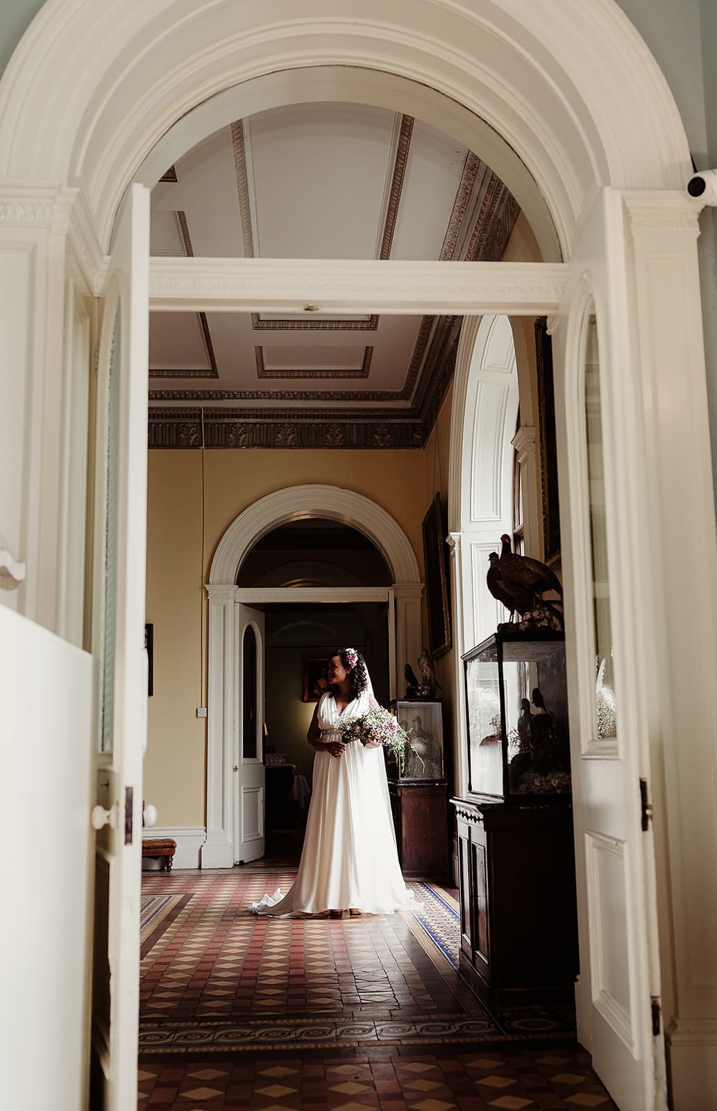 Stunning bride in the corridor at Temple House