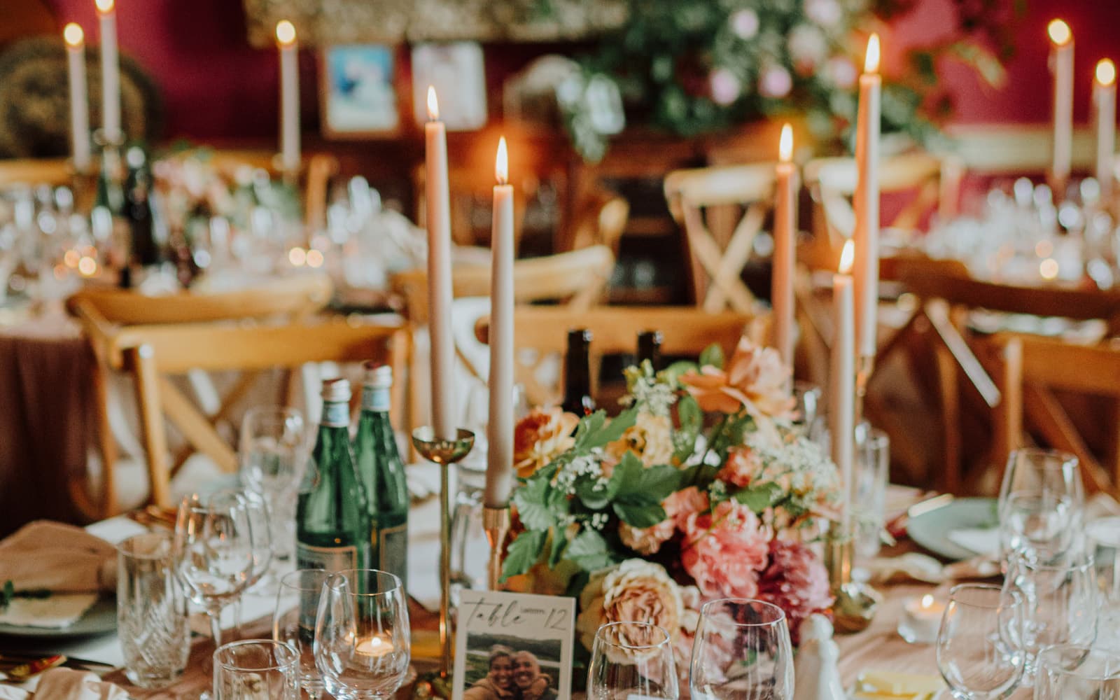 Candlelit dinner table for a wedding party at Temple House