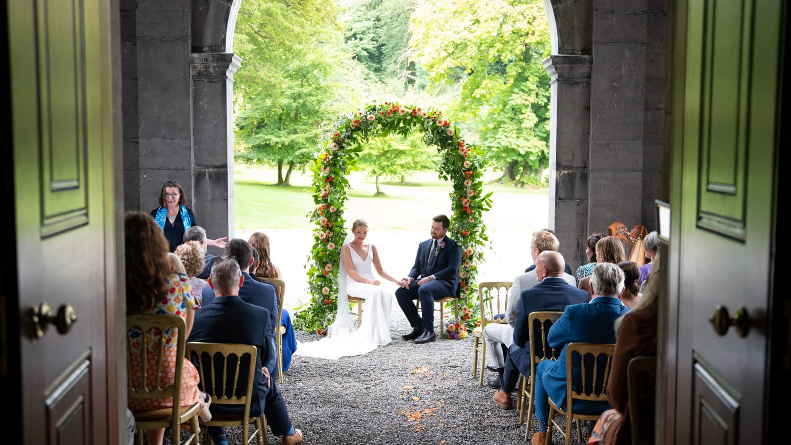 Indoor wedding ceremony at Temple House Sligo