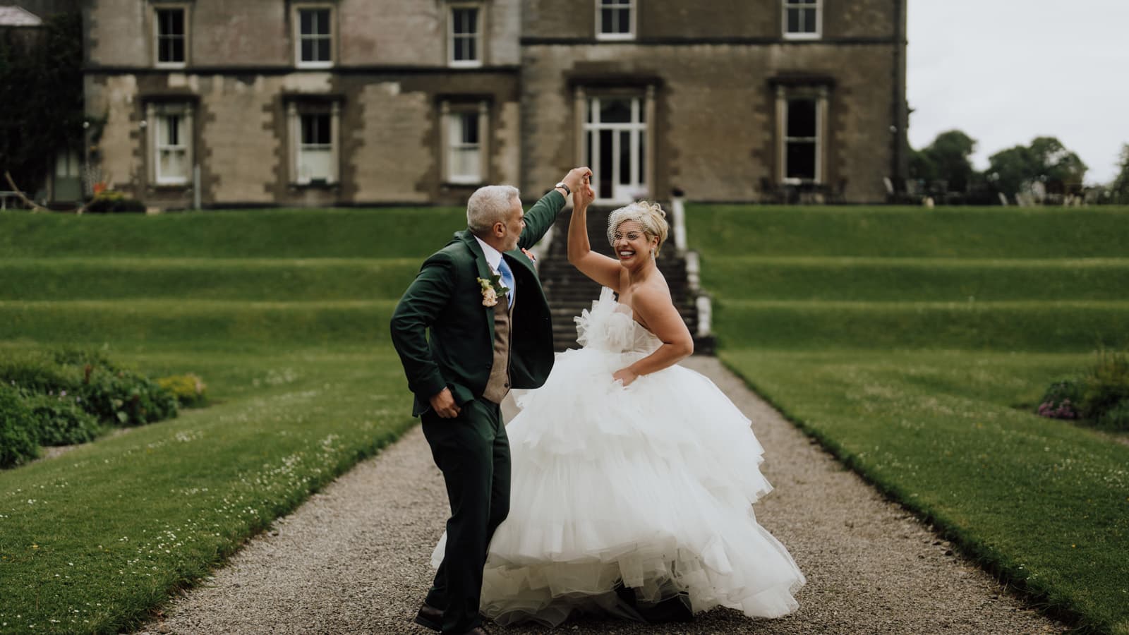 Wedding couple in front of Temple House Sligo