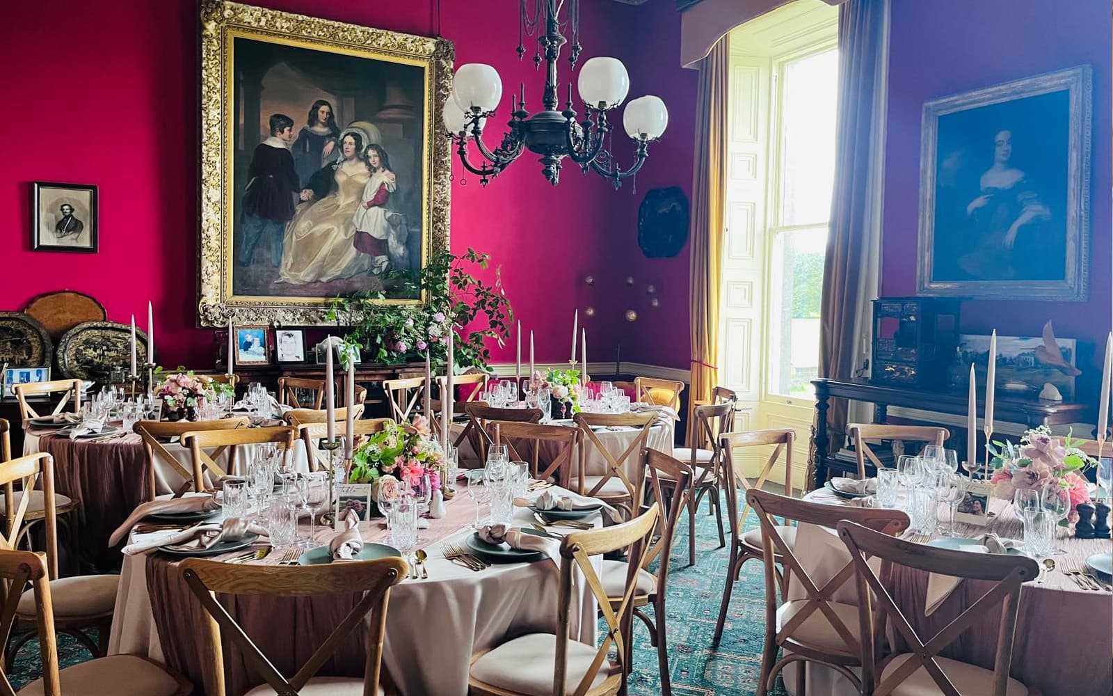 Wedding dining in the deep red room at Temple House